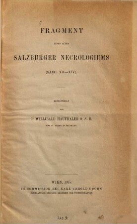 Fragment eines alten Salzburger Necrologiums : saec. XII - XIV
