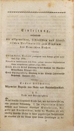 Lehrbuch des heutigen Römischen Rechts. 1. Enthaltend die Einleitung und den allgemeinen Theil. - 1825. - VI, 255 S.