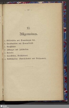 XI. Allgemeines