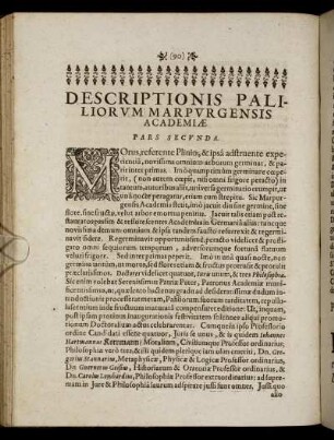 Descriptionis Paliliorum Marpurgensis Academiae Pars Secunda