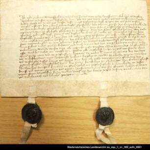 Ayld Zonkena in Wirdum verkauft dem Kloster Aland Grundstücke im Uppumer Hammrich = OUB II, Nr. 1322, S. 355 2 anhängende Siegel erhalten