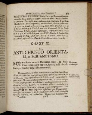 Caput IX. De Anti-Christo Orientali, Et Muhametismo.