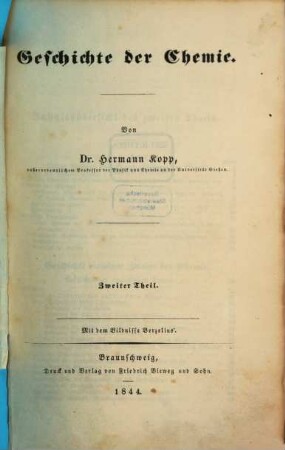 Geschichte der Chemie, 2 : Mit dem Bildnisse Berzelius'