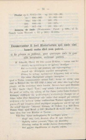 B. Enumerantur ii loci Historiarum qui unde sint hausti certo dici non potest.