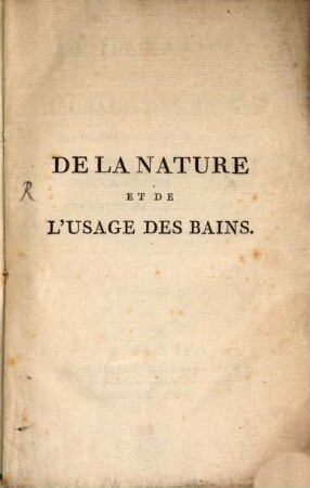 De la Nature et de l'usage des Bains