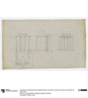 Gewerbeausstellung Dombauhütte, München, Grundriss und Aufrisse der Kanzel