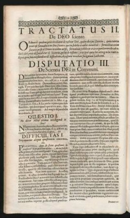 Disputatio III. De Scientia Dei in Communi.