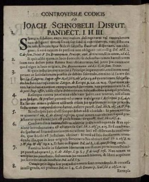 Controversiae Codicis Ad Joach. Schnobelii Disput. Pandect. I. II. III.