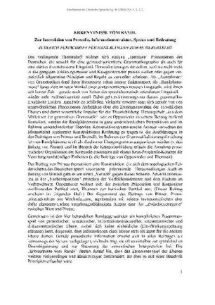 Vorwort. Erkenntnisse vom Rande. Zur Interaktion von Prosodie, Informationsstruktur, Syntax und Bedeutung