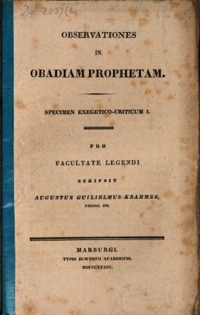 Observationes in Obadiam Prophetam : Specimen exegetico-criticum I.