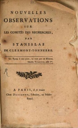 Nouvelles Observations sur les Comités des Recherches