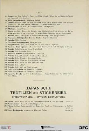 Japanische Textilien und Stickereien. Orientteppiche. – Spitzen, Kostümteile (Nr. 249-305)