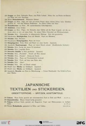 Japanische Textilien und Stickereien. Orientteppiche. – Spitzen, Kostümteile (Nr. 249-305)