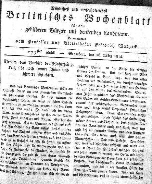 273stes Stueck, Sonnabend, den 26 Maerz 1814