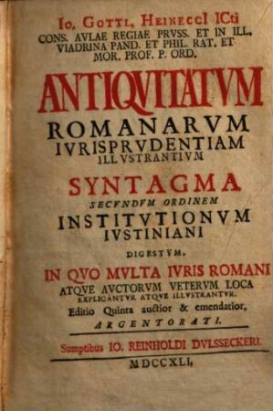 Antiquitatum Romanarum iurisprudentiam illustrantium syntagma