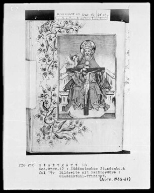 Deutsches Gebetbuch (Waldburg-Gebetbuch) — Gnadenstuhl, Folio 19verso