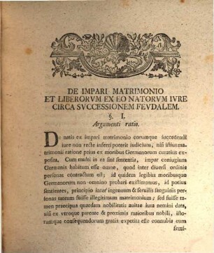 De impari matrimonio et iure liberorum ex eo natorum circa successionem feudalem