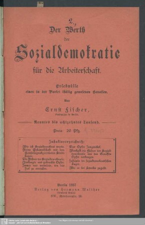 Der Werth der Sozialdemokratie für die Arbeiterschaft