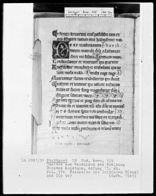 Psalter aus Waldkirch bei Freiburg — Initiale D (eus), Folio 77 verso