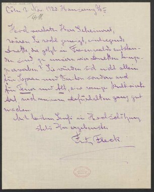 Brief an Ludwig Strecker  und B. Schott's Söhne : 03.11.1920