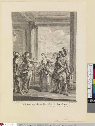 [Illustration zu Texten von Voltaire - Eine Szene aus der Tragödie"Adélaïde du Guesclin"]