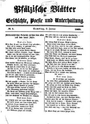 Pfälzische Blätter für Geschichte, Poesie und Unterhaltung. 1869, 1869