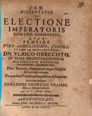 Dissertatio De Electione Imperatoris Romano-Germanici