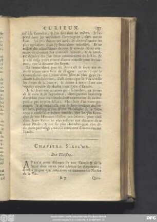 Chapitre Sixiéme. Des Plaisirs.