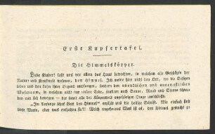 Erste Kupfertafel. Die Himmelskoerper.