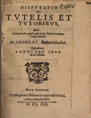 Disp. de tutelis et tutoribus
