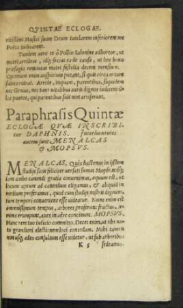 Paraphrasis Quintae Eclogae Quae Inscribitur Daphnis ...