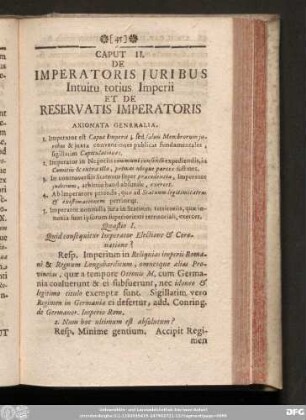 Caput II. De Imperatoris Iuribus Intuitu totius Imperii Et De Reservatis Imperatoris.