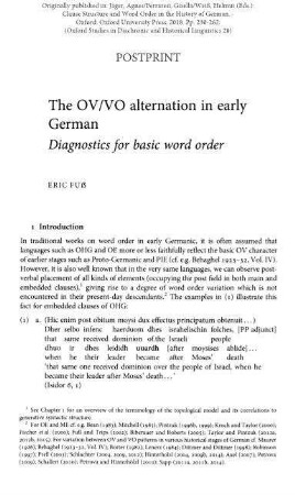 The OV-VO alternation in early German. Diagnostics for basic word order