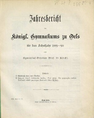 Jahres-Bericht : für das Schuljahr .... 1889/90