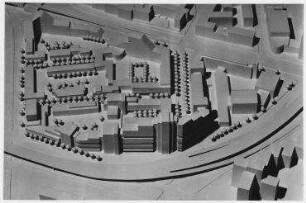 Städtebauliche Baumassenstudie Courbièrestraße (nicht realisiert) – Modellansicht. Berlin-Schöneberg, Courbièrestraße 14-18, Kurfürstenstraße 124a-125