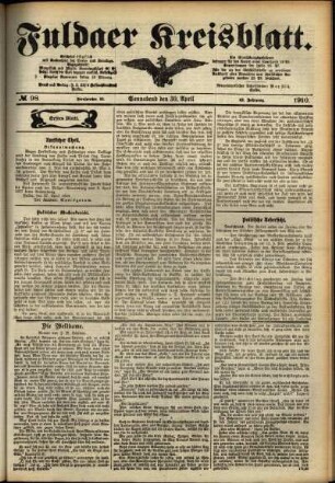 Erste Ausgabe vom Samstag, den 30. April 1910.