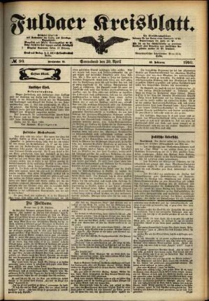 Erste Ausgabe vom Samstag, den 30. April 1910.