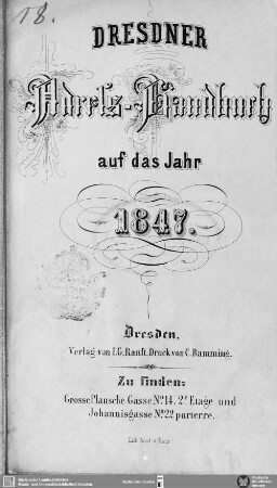 1847: Dresdner Adress-Handbuch : auf das Jahr ...