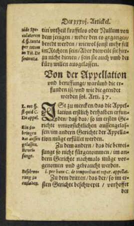 Von der Appellation und beruffunge ... Arti. 37.