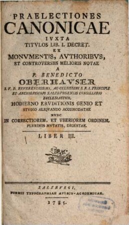 Praelectiones Canonicae Ivxta Titulos Lib. I. Decret., 3