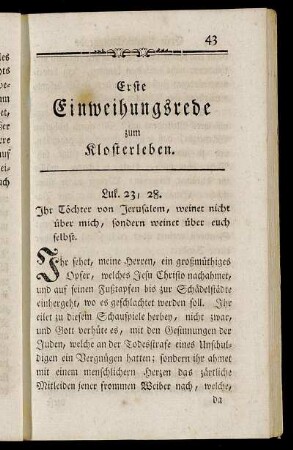 Erste Einweihungsrede zum Klosterleben.