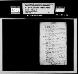 Archivalurkunden von Scharfeneck aus dem 17. bis 18. Jahrhundert