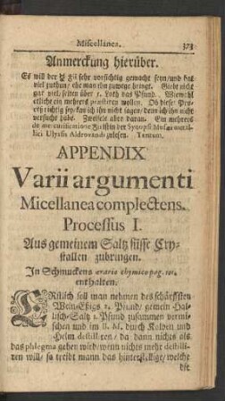 Appendix. Varii argumenti Micellanea complectens