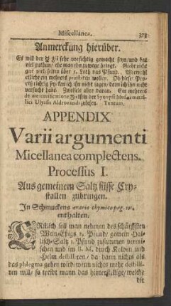 Appendix. Varii argumenti Micellanea complectens