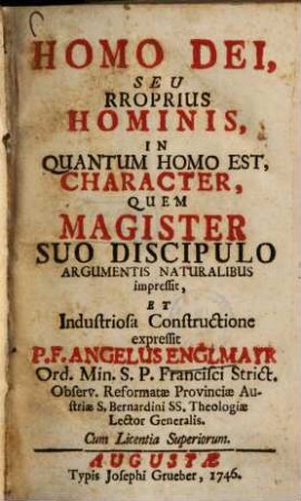 Homo dei seu rroprius hominis, in quantum homo est, character quem magister suo discipulo argumentis naturalibus impressit, et Industriosa Constructione expressit