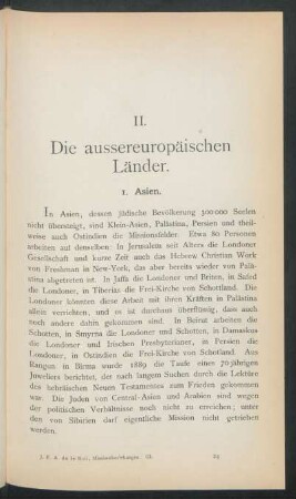 II. Die aussereuropäischen Länder.