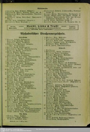 Häuserbuch : Alphabetisches Straßenverzeichnis