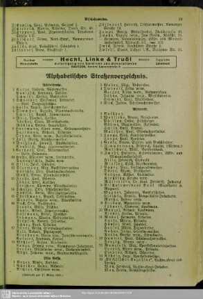 Häuserbuch : Alphabetisches Straßenverzeichnis