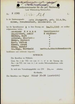 Stargardt, Asta