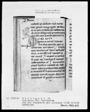 Kalendar - Psalterium - Hymnar (Benediktinerhandschrift) — Initiale D (eus noster refugium) mit feuerspeiendem Drachen, Folio 60verso